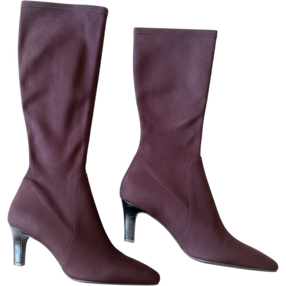 Donald Pliner Beaufortsu Dark Brown Stretch Suede Tall Boots Kitten Heel 7.5M
